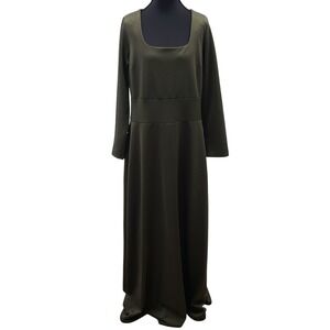 Sexy Diva Maxi Dress Womens 1XL Olive Green Long Sleeve Square Neck‎ Pockets